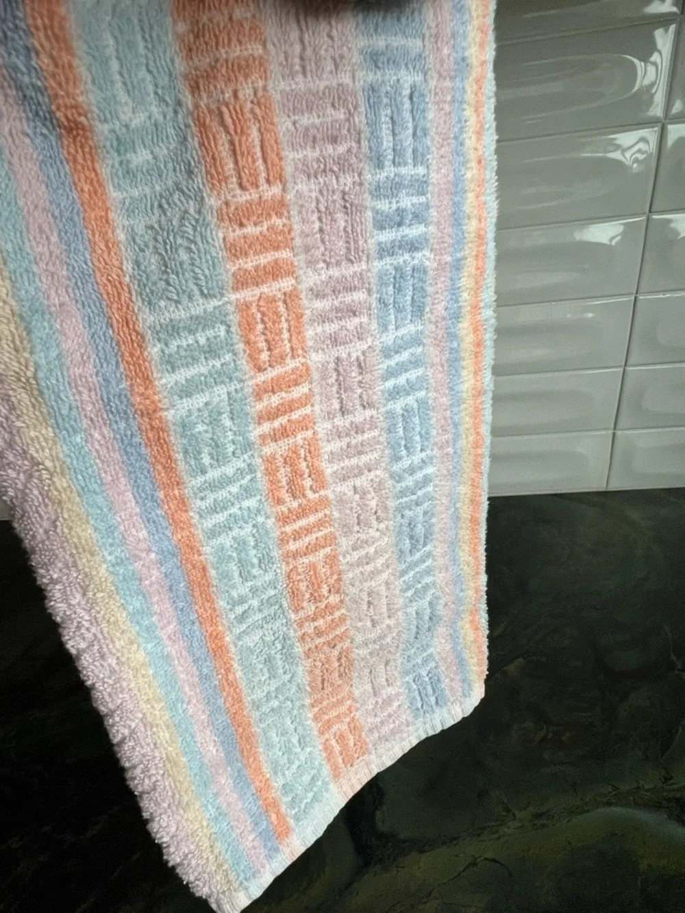 Vintage Pastel Stripe Cotton Hand Towels - Set of 2 80s towel